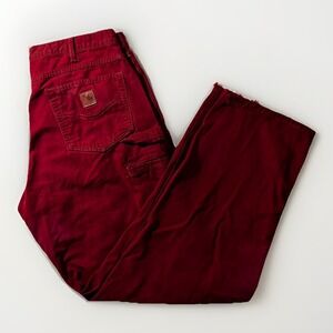 VTG Carhartt Distressed Carpenter Workwear Pants Blood Red- Men's Size 32x31.5